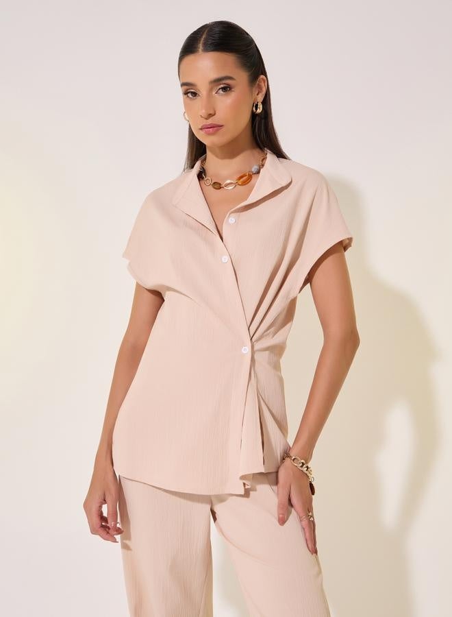 Take Two Solid Wrap Buttoned Shirt and Pants Co-Ords - Image 3