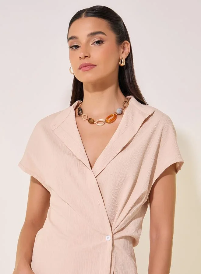 Take Two Solid Wrap Buttoned Shirt and Pants Co-Ords