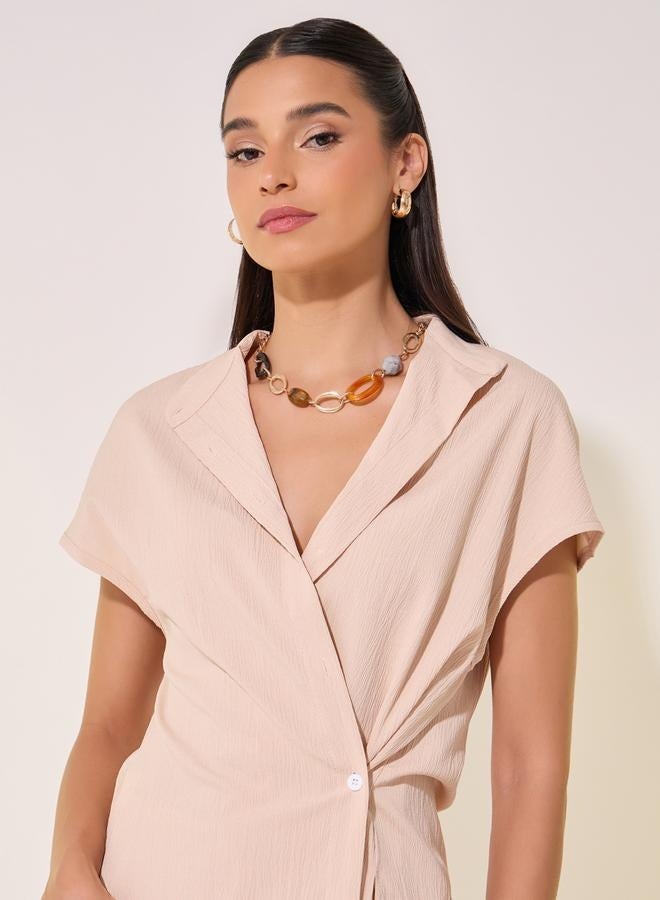 Take Two Solid Wrap Buttoned Shirt and Pants Co-Ords - Image 4