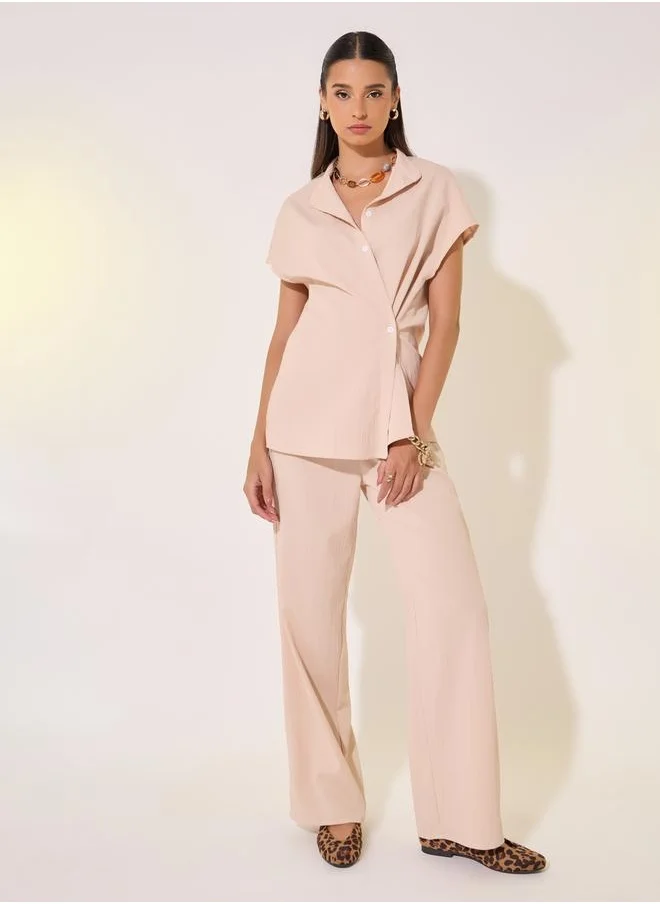 ستايلي Solid Wrap Buttoned Shirt and Pants Co-Ords
