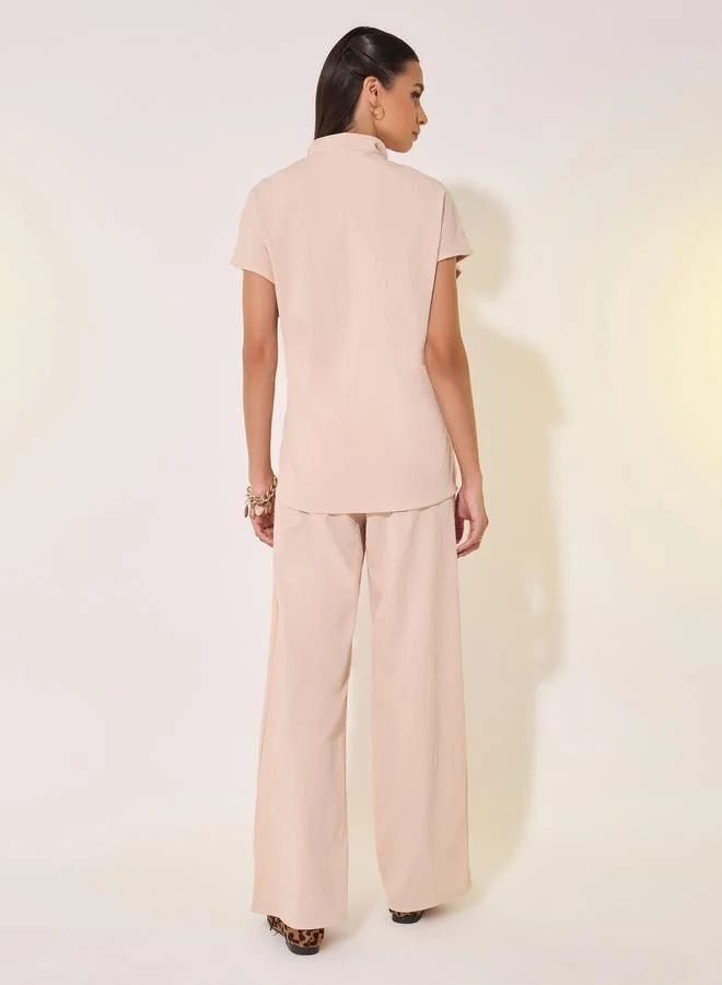 Take Two Solid Wrap Buttoned Shirt and Pants Co-Ords