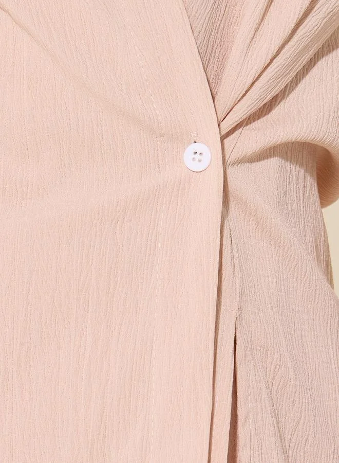 Take Two Solid Wrap Buttoned Shirt and Pants Co-Ords