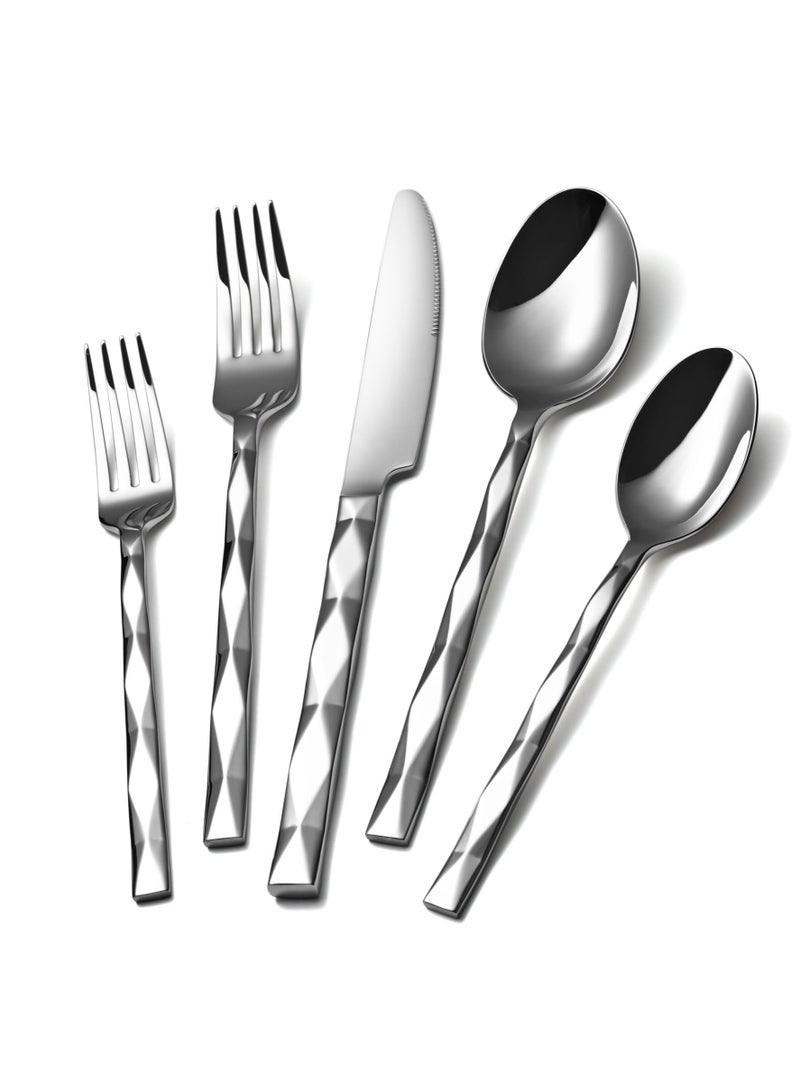 SYOSI Silverware Set, 5 Piece Stainless Steel Flatware Cutlery Set, Stainless Steel Polished, Mirror Finish, Dishwasher Safe, for Home, Camping, Party, Healthy And Durable (Sliver) - Image 1