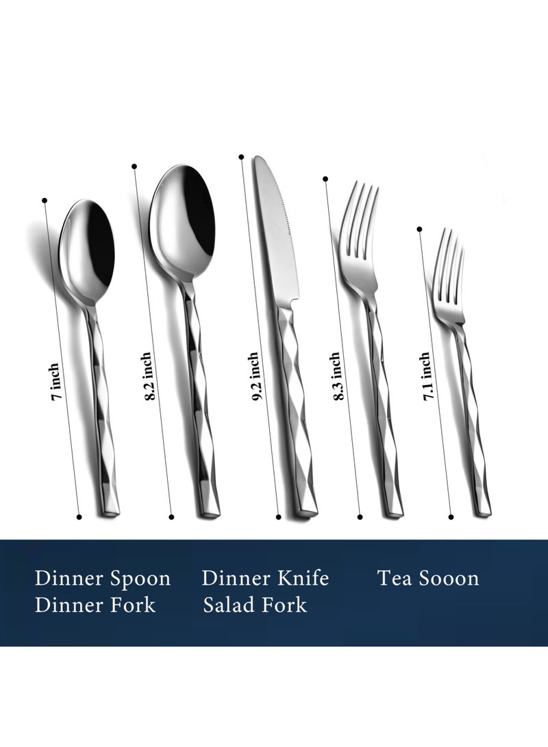 SYOSI Silverware Set, 5 Piece Stainless Steel Flatware Cutlery Set, Stainless Steel Polished, Mirror Finish, Dishwasher Safe, for Home, Camping, Party, Healthy And Durable (Sliver) - Image 2