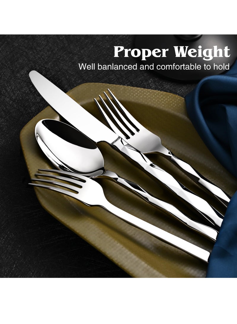 SYOSI Silverware Set, 5 Piece Stainless Steel Flatware Cutlery Set, Stainless Steel Polished, Mirror Finish, Dishwasher Safe, for Home, Camping, Party, Healthy And Durable (Sliver) - Image 4