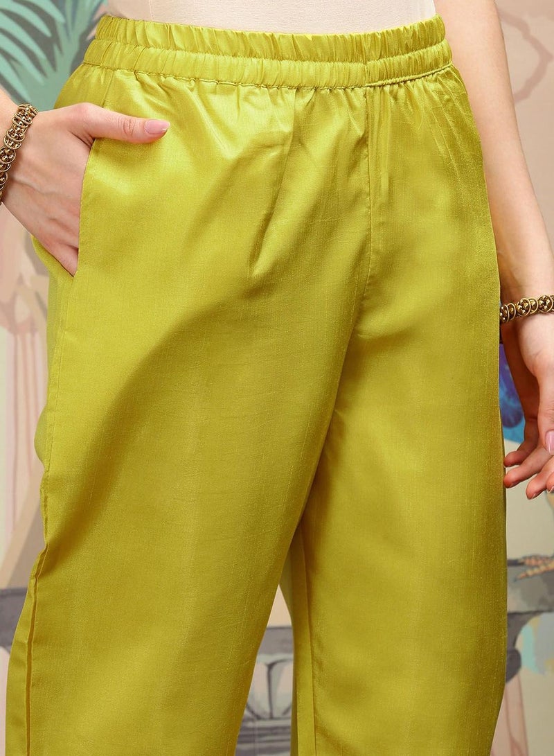 Women's Mustard Twill Silk Self Design Full Length Palazzo Kurta Set
