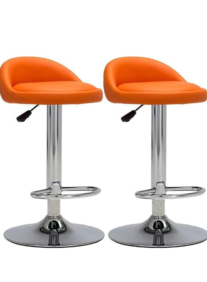 Golden Swivel Bar Stool,Set of 2 Adjustable Bar Chair PU Leather Counter Barstools High Chairs Kitchen Island Chairs With Footres for Home Office Cofe(Orange)  - Image 1