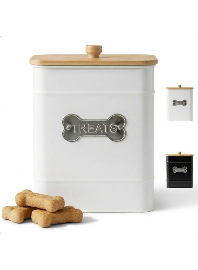 HB Design Co. Dog Treat Container Airtight - 6 Inch Wide x 8 Inch Tall Iron Dog Treat Jar for Kitchen Counter with Airtight Bamboo Lid - 12 Cup Capacity Pet Treat Container - Doggie Cookie Jar - Big Treats Canister - Image 1