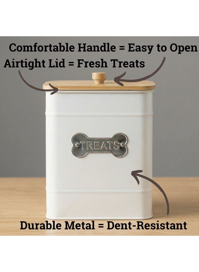 HB Design Co. Dog Treat Container Airtight - 6 Inch Wide x 8 Inch Tall Iron Dog Treat Jar for Kitchen Counter with Airtight Bamboo Lid - 12 Cup Capacity Pet Treat Container - Doggie Cookie Jar - Big Treats Canister - Image 2
