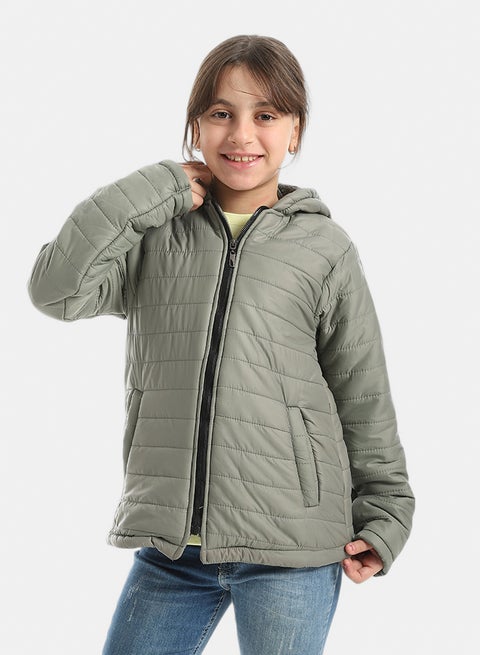 Premium Quality With A Stylish Touch and a Hooded Collar Inner Fleeced Winter Jacket _ Olive