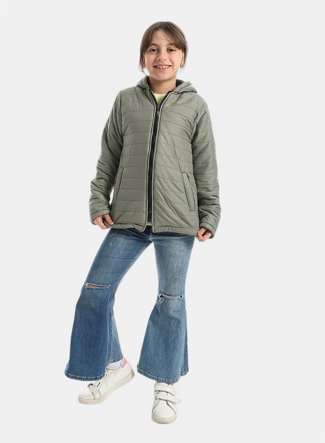 Andora Premium Quality With A Stylish Touch and a Hooded Collar Inner Fleeced Winter Jacket _ Olive - Image 5