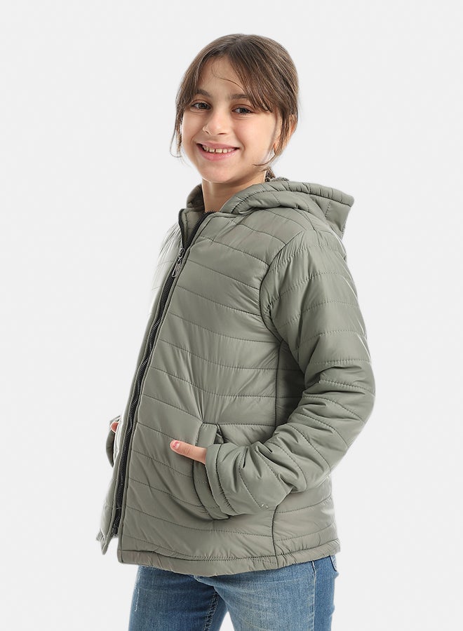 Andora Premium Quality With A Stylish Touch and a Hooded Collar Inner Fleeced Winter Jacket _ Olive - Image 2
