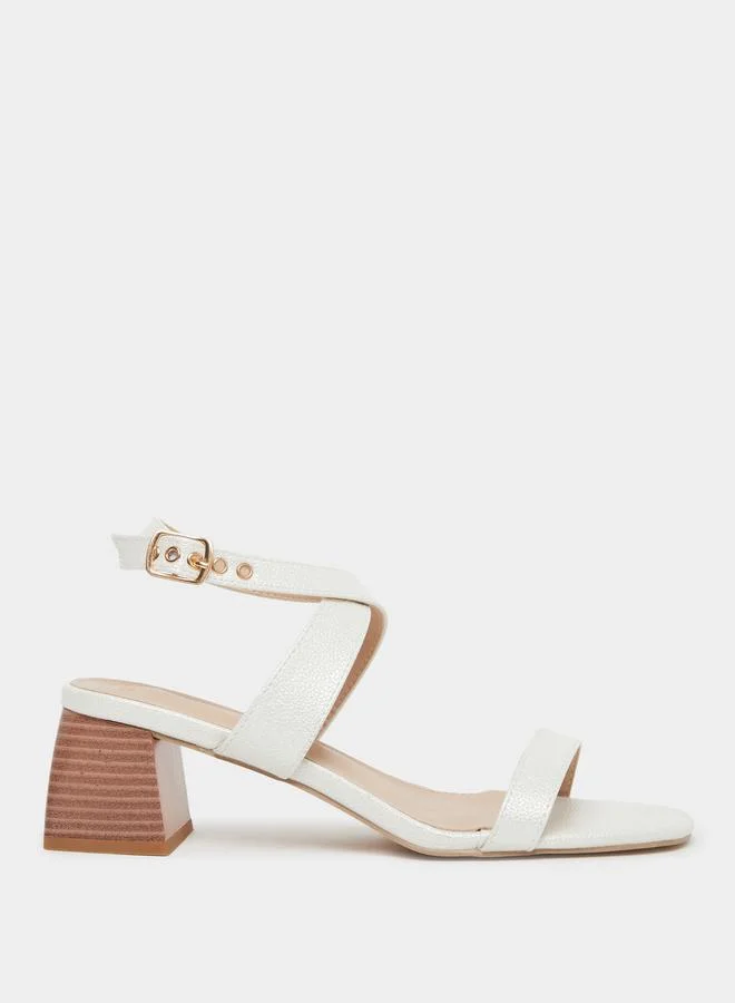 ستايلي Styli Criss Cross Buckle Detail Block Heel Sandals