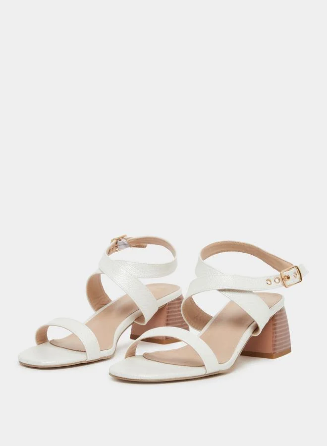 ستايلي Styli Criss Cross Buckle Detail Block Heel Sandals