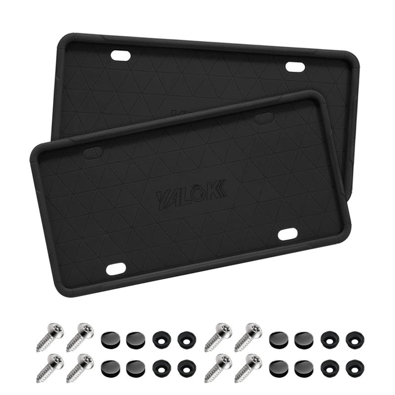 YALOK Car License Plate Frame, 2 PCS Anti-Theft Universal Silicone License Plate Frame for Cars, SUVs, Vehicles, Rustproof License Plate Frame, Auto Accessories for Men & Women (Black/2PCS) - Image 1