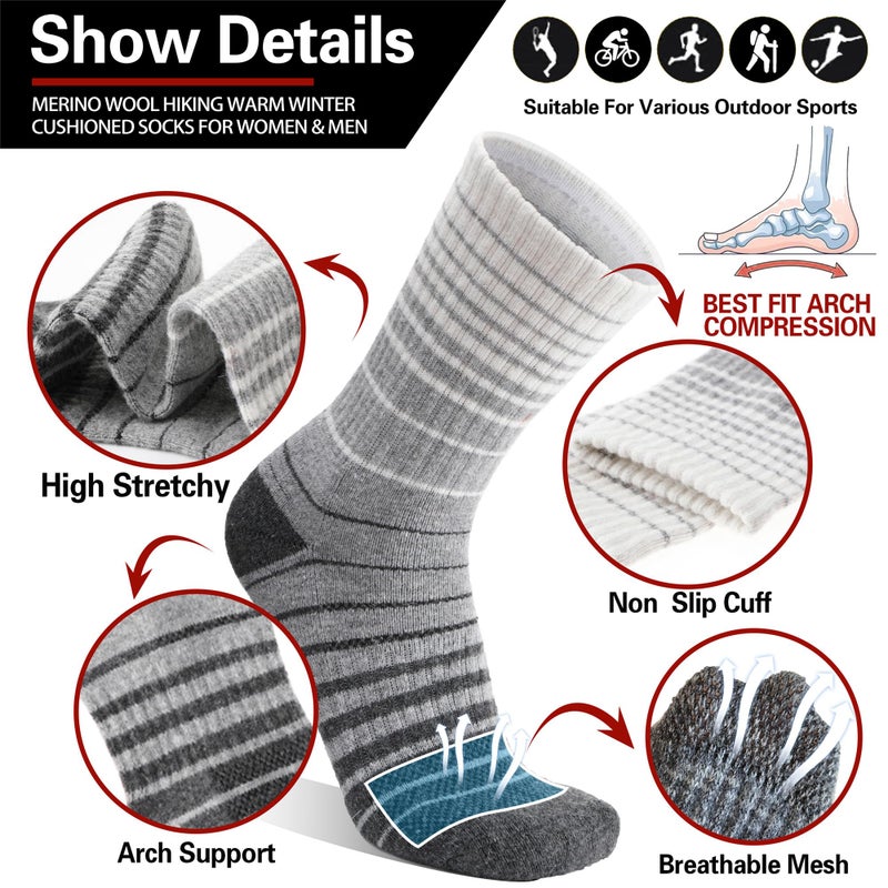 Welwoos Merino Wool Socks for Women Men Thermal Winter Warm Hiking Cozy Crew Work Gift Socks Stocking Stuffers 5 Pairs(Mixed,L) - Image 3