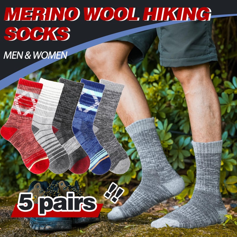 Welwoos Merino Wool Socks for Women Men Thermal Winter Warm Hiking Cozy Crew Work Gift Socks Stocking Stuffers 5 Pairs(Mixed,L) - Image 2