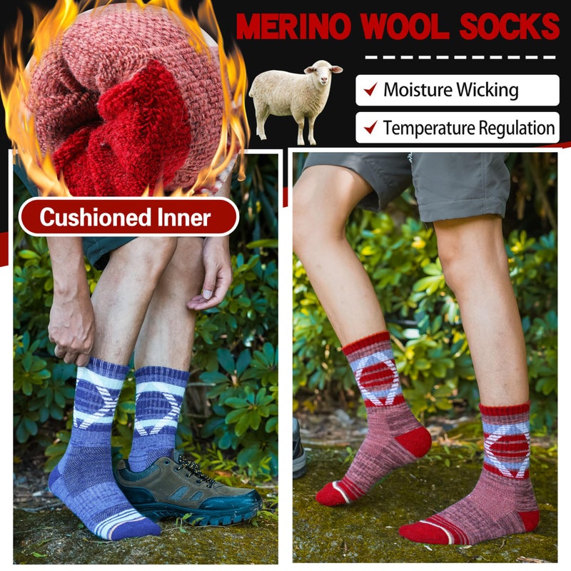 Welwoos Merino Wool Socks for Women Men Thermal Winter Warm Hiking Cozy Crew Work Gift Socks Stocking Stuffers 5 Pairs(Mixed,L) - Image 4
