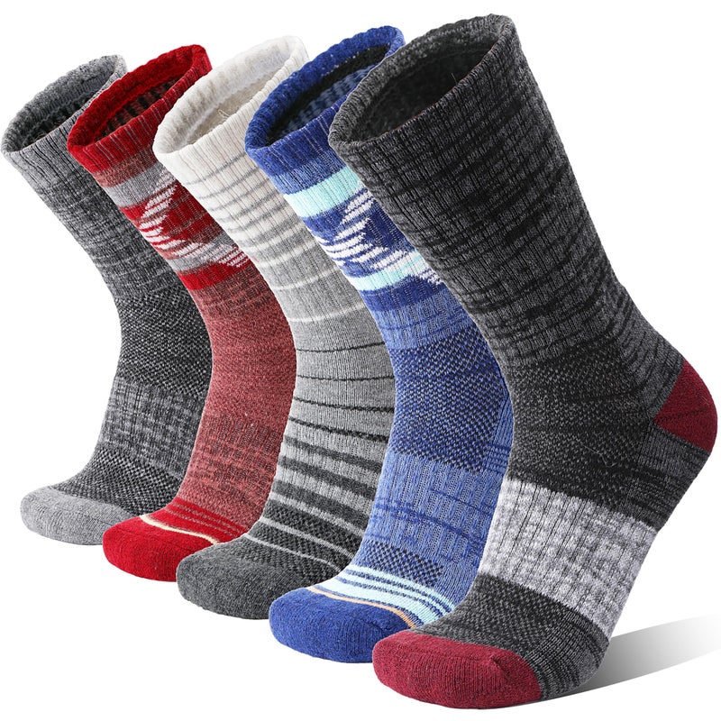 Welwoos Merino Wool Socks for Women Men Thermal Winter Warm Hiking Cozy Crew Work Gift Socks Stocking Stuffers 5 Pairs(Mixed,L) - Image 1