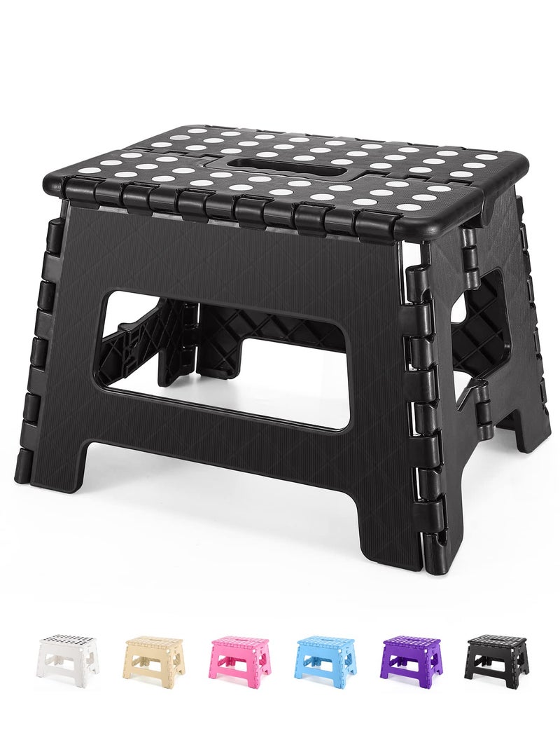 Dyforce Folding Step Stool 9", Kids Step Stool, Heavy Duty Step Stools for Adults, Compact Foot Stools, Light-Weight Toddler Step Stool for Kitchen, Bathroom, Holds Up to 300 lbs (Black) - Image 1