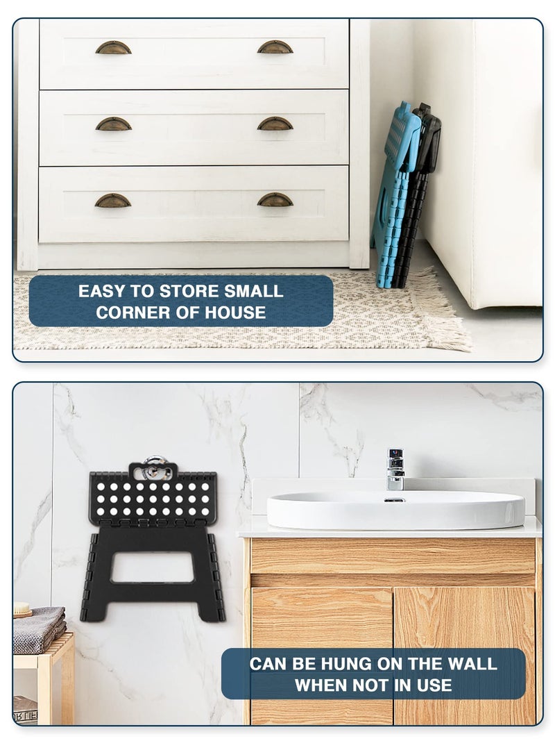 Dyforce Folding Step Stool 9", Kids Step Stool, Heavy Duty Step Stools for Adults, Compact Foot Stools, Light-Weight Toddler Step Stool for Kitchen, Bathroom, Holds Up to 300 lbs (Black) - Image 2