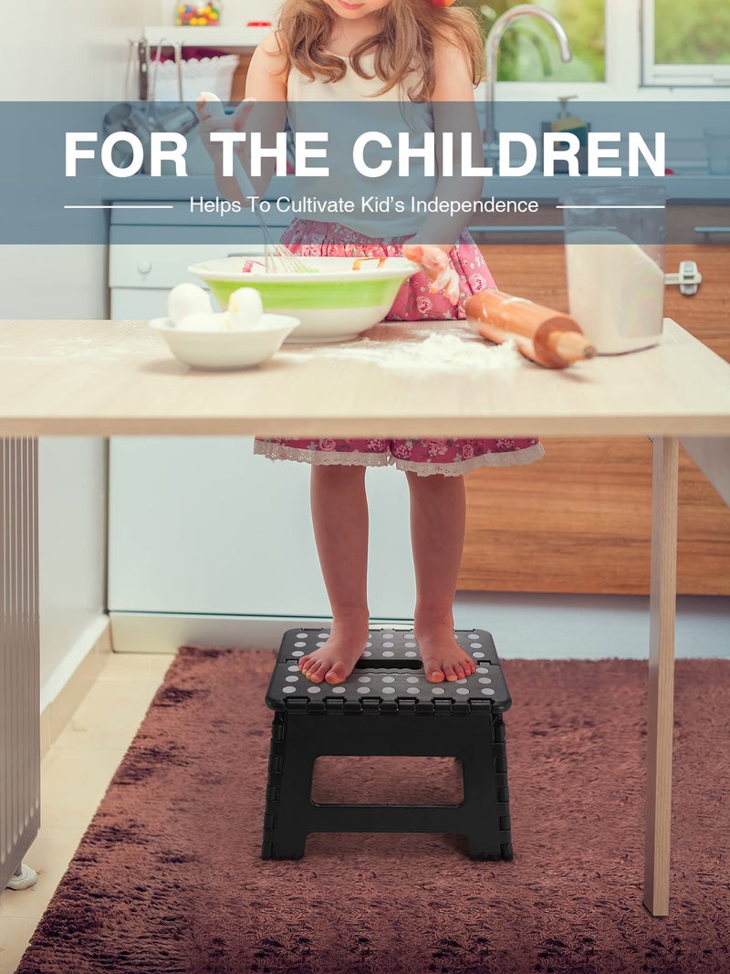 Dyforce Folding Step Stool 9", Kids Step Stool, Heavy Duty Step Stools for Adults, Compact Foot Stools, Light-Weight Toddler Step Stool for Kitchen, Bathroom, Holds Up to 300 lbs (Black) - Image 4