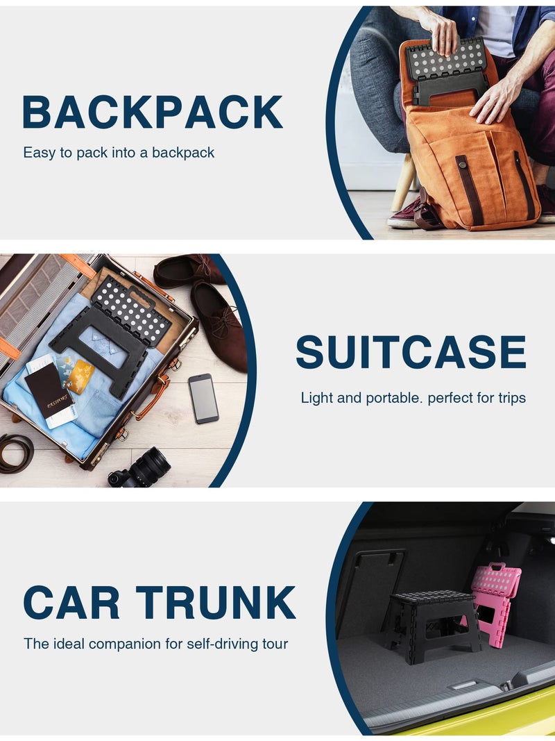 Dyforce Folding Step Stool 9", Kids Step Stool, Heavy Duty Step Stools for Adults, Compact Foot Stools, Light-Weight Toddler Step Stool for Kitchen, Bathroom, Holds Up to 300 lbs (Black) - Image 3