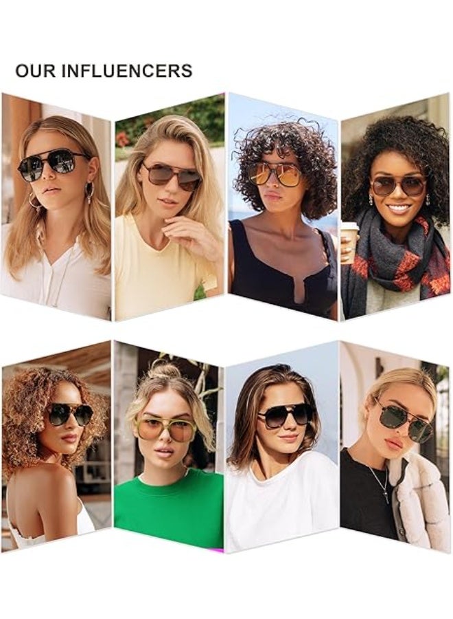 HDCRAFTER Retro Vintage Polarized Sunglasses Double Bridge Brow Bar Square Aviators - Image 3