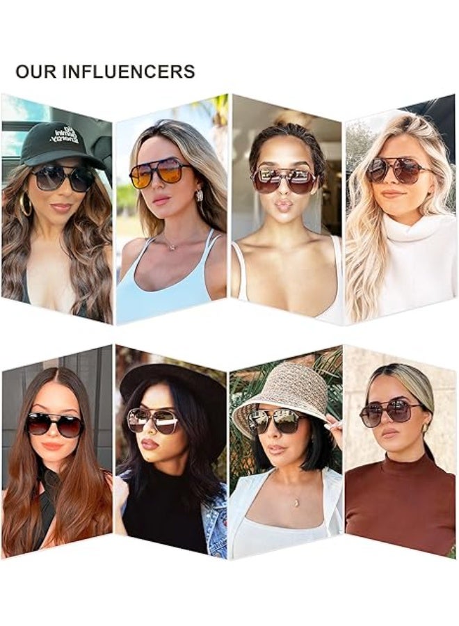 HDCRAFTER Retro Vintage Polarized Sunglasses Double Bridge Brow Bar Square Aviators - Image 4