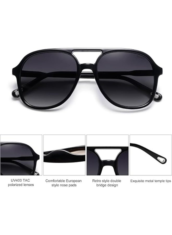 HDCRAFTER Retro Vintage Polarized Sunglasses Double Bridge Brow Bar Square Aviators - Image 5