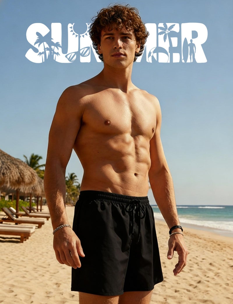 Buauty 2 in 1 Mens Swim Trunks with Compression Liner 5 Inch Inseam Quick Dry Swim Shorts Men Bathing Suit Swimsuit Beach Swimming Board Shorts with Pockets Men's Swimwear Surf Outfit Black - Image 2