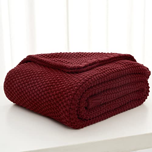 Longhui bedding Chunky Cable Knit Throw Blanket Lightweight Burgundy 100% Organic Cotton Blanket for Sofa Couch Bed Baby Nursery, Rustic Shabby Chic Modern Farmhouse, 51” x 63” Give Laundering Bag - Image 3
