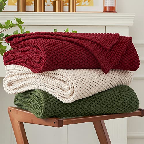 Longhui bedding Chunky Cable Knit Throw Blanket Lightweight Burgundy 100% Organic Cotton Blanket for Sofa Couch Bed Baby Nursery, Rustic Shabby Chic Modern Farmhouse, 51” x 63” Give Laundering Bag - Image 1