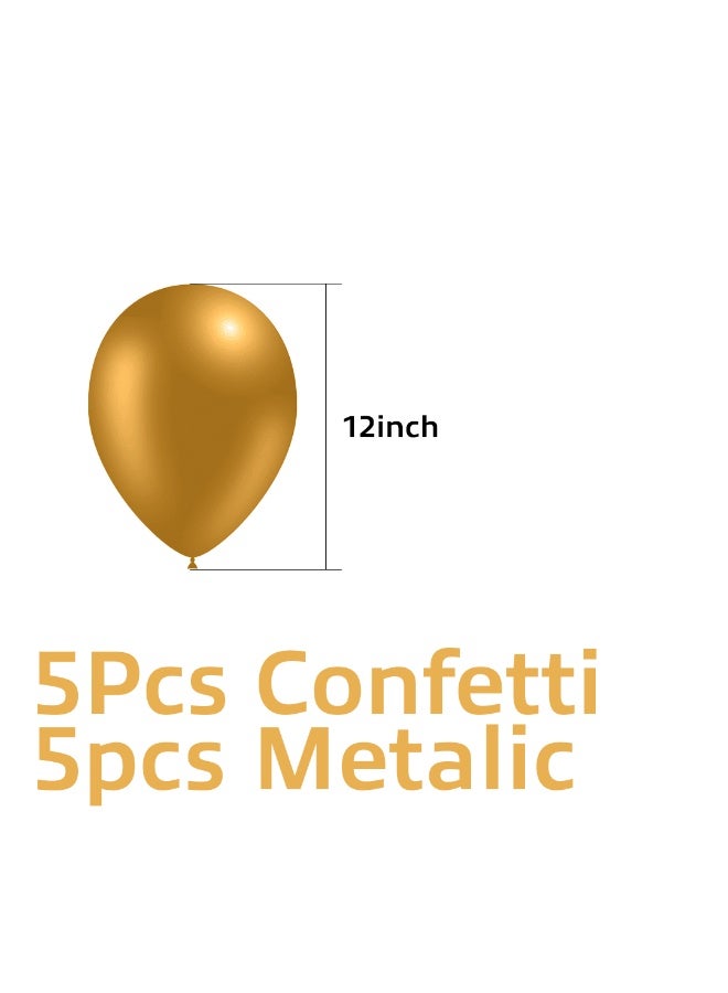 نقطة الحزب 10 قطع من بالونات اللاتكس، 12 بوصة من البالونات الذهبية المعدنية (5 قطع) وبالونات الكونفيتي الذهبية (5 قطع) لتزيين أعياد الميلاد وحفلات الزفاف والحفلات - Image 3