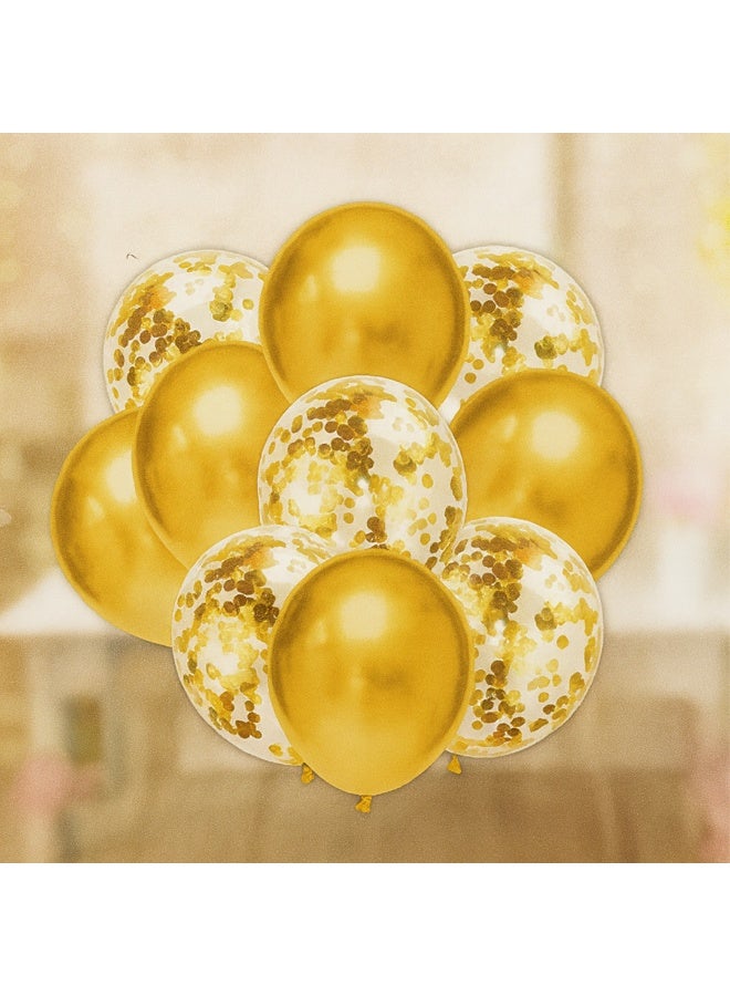 نقطة الحزب 10 قطع من بالونات اللاتكس، 12 بوصة من البالونات الذهبية المعدنية (5 قطع) وبالونات الكونفيتي الذهبية (5 قطع) لتزيين أعياد الميلاد وحفلات الزفاف والحفلات - Image 1