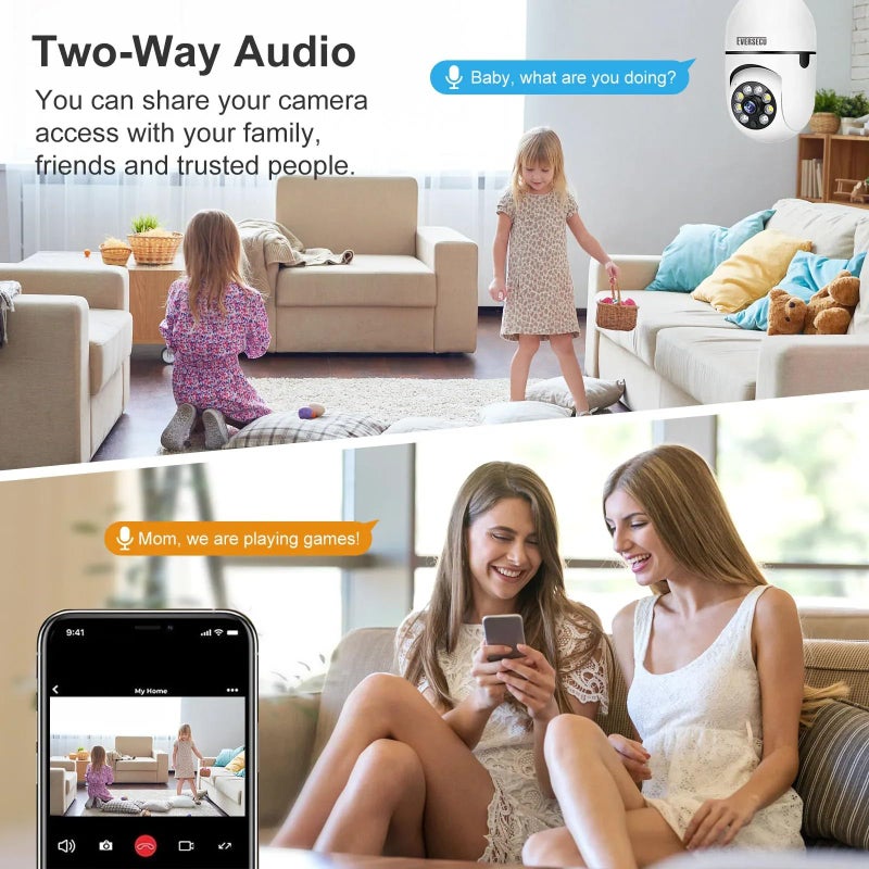 EVERSECU 4pack 1080P Wireless Light Bulb Security Camera, 2.4g & 5g WiFi, Auto Tracking, 2 Way Audio, Smart Night Vision, Support ONVIF & RTSP, Work with Alexa, SD Card & Cloud Storage, Free App - Image 5