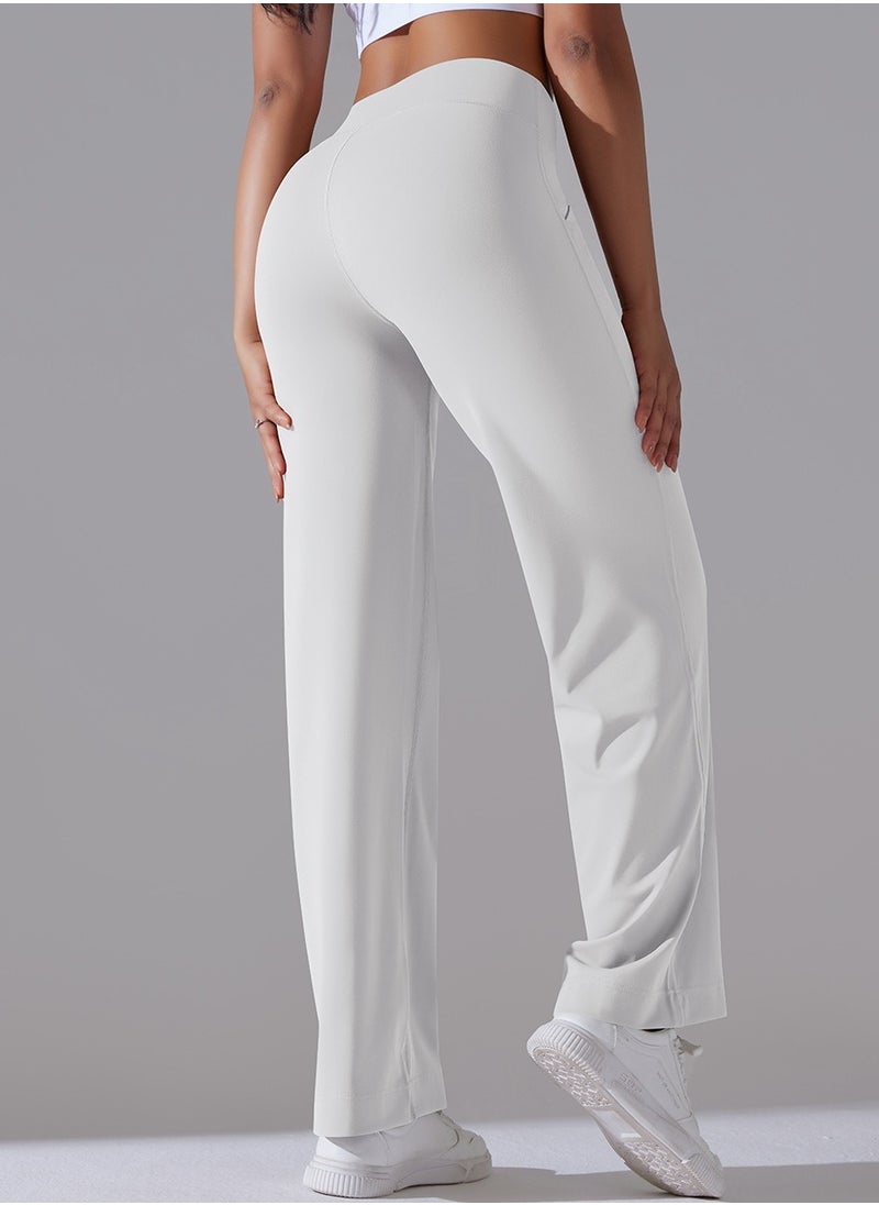 RedMapleTEK Nine Points Wide Leg High Waist Elastic Breathable Casual Pocket Jogging Pants for Running Fitness Yoga  - Image 2