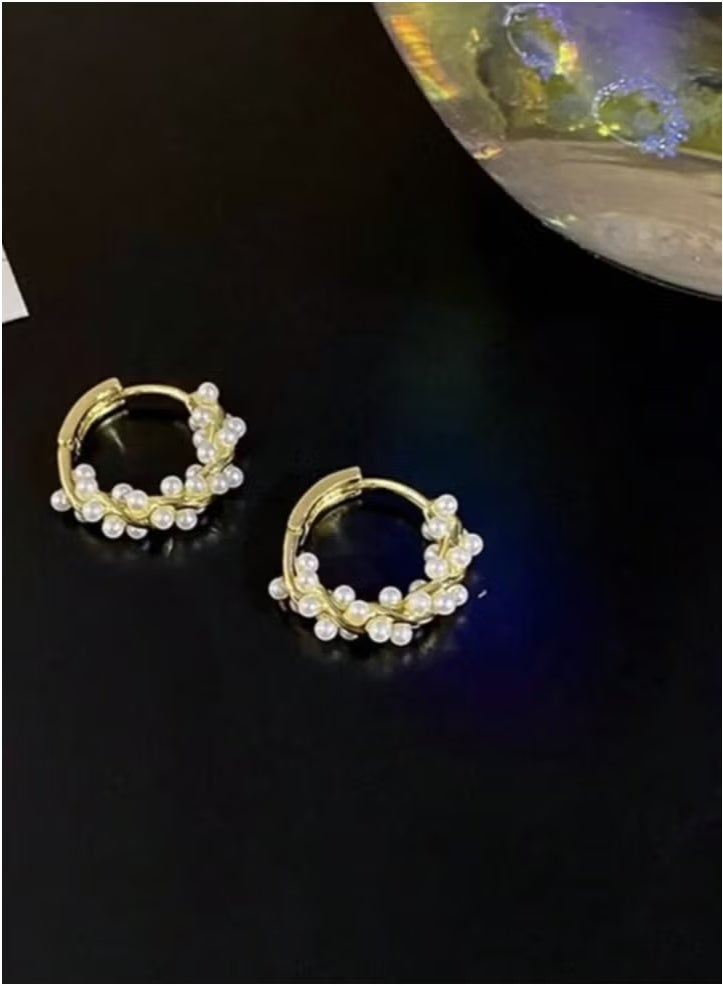 أقراط أذن فاخرة جديدة من النحاس المختلط القطني الفاخر مع لؤلؤ صناعي للنساء - Image 1