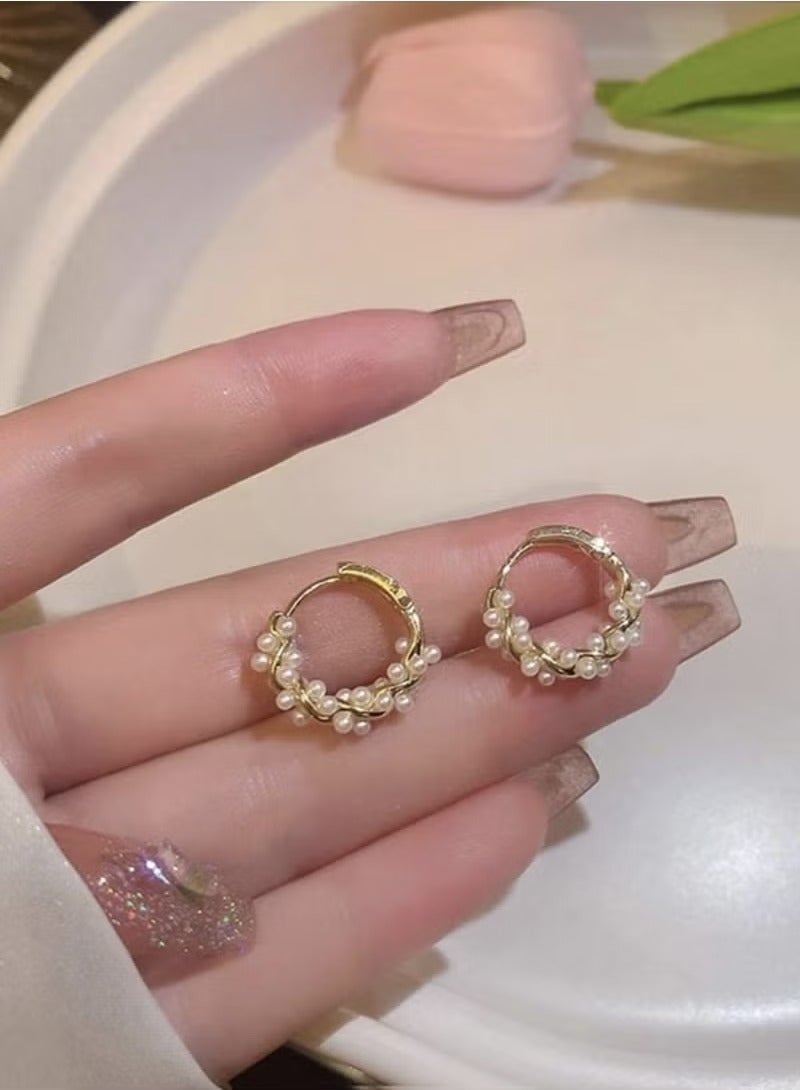 أقراط أذن فاخرة جديدة من النحاس المختلط القطني الفاخر مع لؤلؤ صناعي للنساء - Image 4