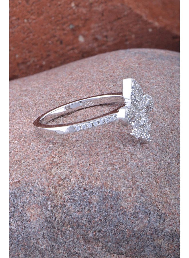 SilverCloseOut Rhodium Plated Sterling Silver Womens Cz Cubic Zirconia Fleur De Lis Loyalty Ring Size 8 - Image 5