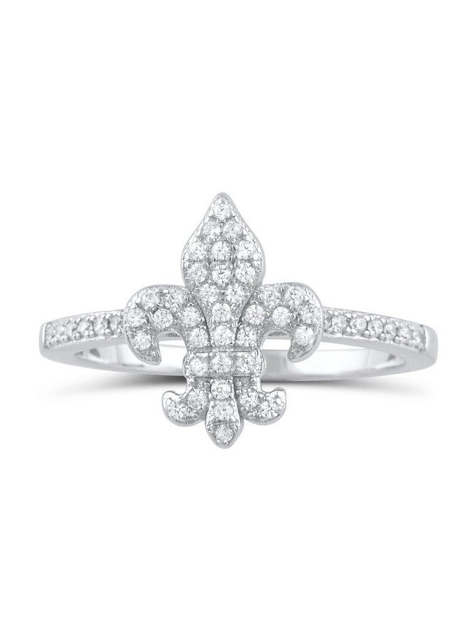 SilverCloseOut Rhodium Plated Sterling Silver Womens Cz Cubic Zirconia Fleur De Lis Loyalty Ring Size 8 - Image 2