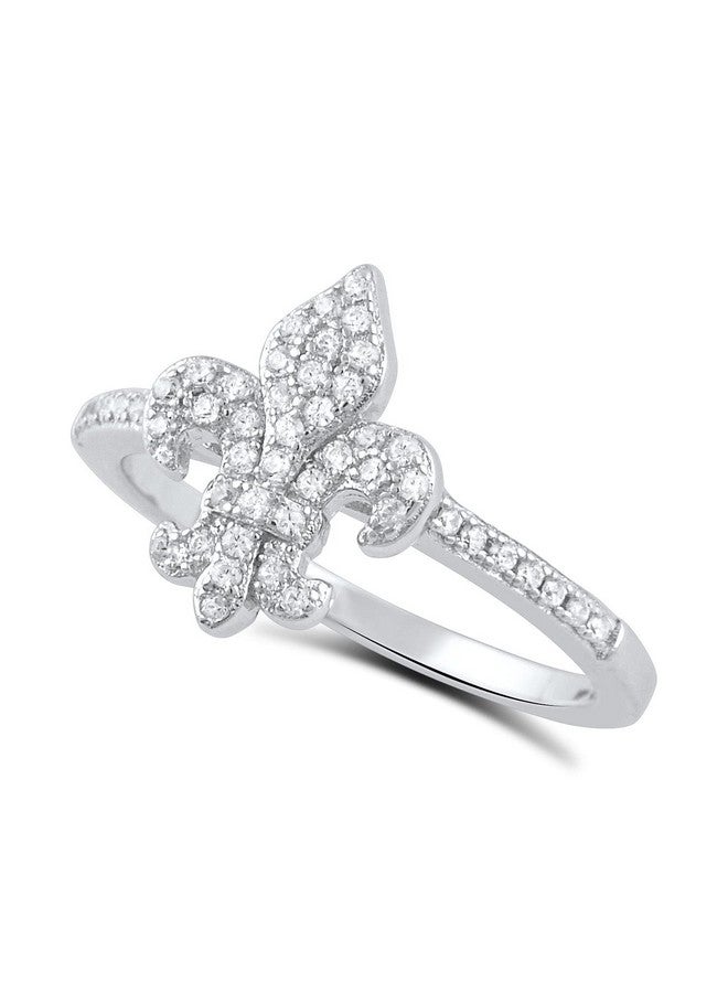 SilverCloseOut Rhodium Plated Sterling Silver Womens Cz Cubic Zirconia Fleur De Lis Loyalty Ring Size 8 - Image 1
