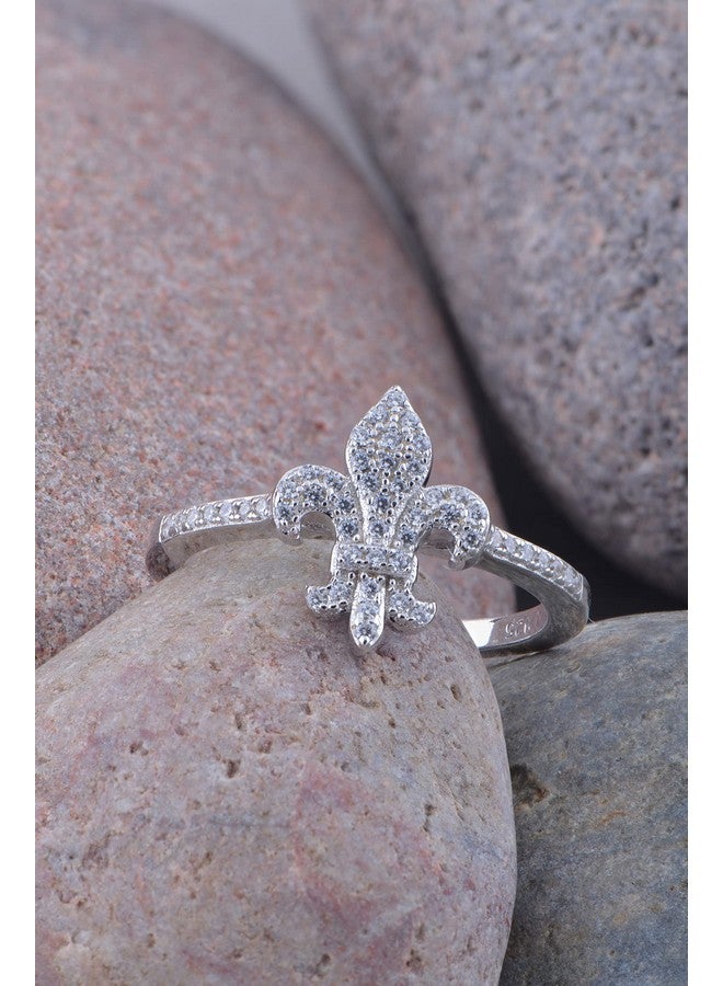 SilverCloseOut Rhodium Plated Sterling Silver Womens Cz Cubic Zirconia Fleur De Lis Loyalty Ring Size 8 - Image 4