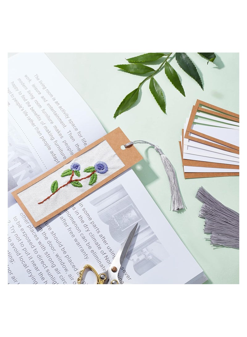 KASTWAVE Embroidery Bookmark Kit, Floral Plant Stamped Embroidery Bookmark with Needle Tassel Cards Embroidery Hoop, Vintage Style Bookmark Making Kit for DIY Beginners Adult Book Lovers - Image 2
