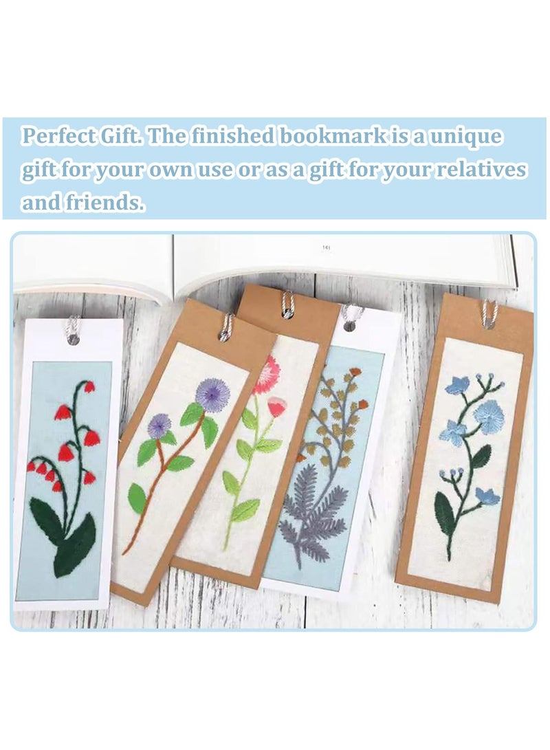 KASTWAVE Embroidery Bookmark Kit, Floral Plant Stamped Embroidery Bookmark with Needle Tassel Cards Embroidery Hoop, Vintage Style Bookmark Making Kit for DIY Beginners Adult Book Lovers - Image 5