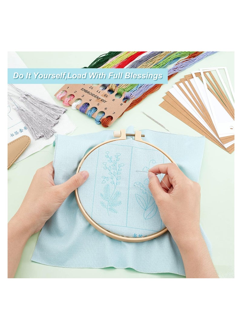 KASTWAVE Embroidery Bookmark Kit, Floral Plant Stamped Embroidery Bookmark with Needle Tassel Cards Embroidery Hoop, Vintage Style Bookmark Making Kit for DIY Beginners Adult Book Lovers - Image 3