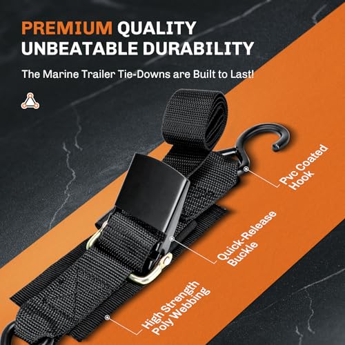WELLUCK Boat Trailer Transom Tie Downs Straps 1200 LBS, 2" x 4' Adjustable Boat Buckle Transom Tie Downs to Trailer, Marine, Jet ski, Pontoon, with Quick Release Buckle & Anti-Scratch Hooks - Image 4