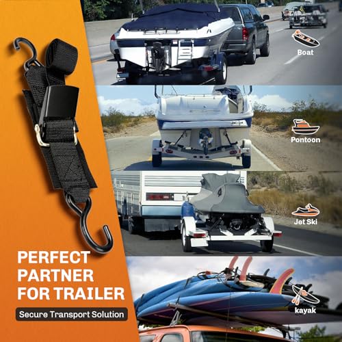 WELLUCK Boat Trailer Transom Tie Downs Straps 1200 LBS, 2" x 4' Adjustable Boat Buckle Transom Tie Downs to Trailer, Marine, Jet ski, Pontoon, with Quick Release Buckle & Anti-Scratch Hooks - Image 5