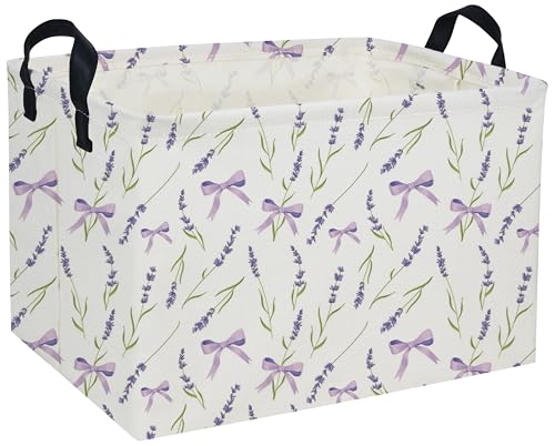 DDBASKET Rectangle Girls Baskets Flower Basket Cute Storage Bin Organizer Box for Room Decor Gift BasketPurple flowers - Image 1