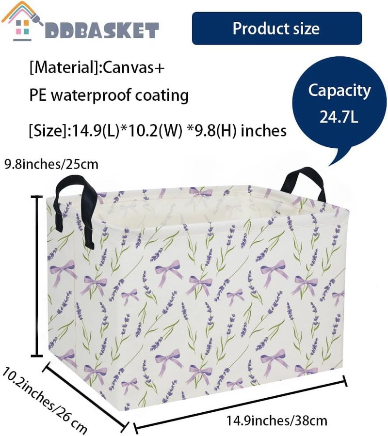 DDBASKET Rectangle Girls Baskets Flower Basket Cute Storage Bin Organizer Box for Room Decor Gift BasketPurple flowers - Image 3
